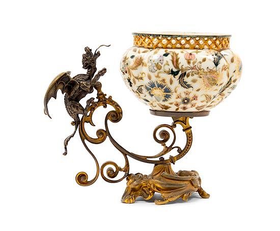 Appraisal: A Continental Bronze Mounted Faience Jardiniere Height inches A Continental