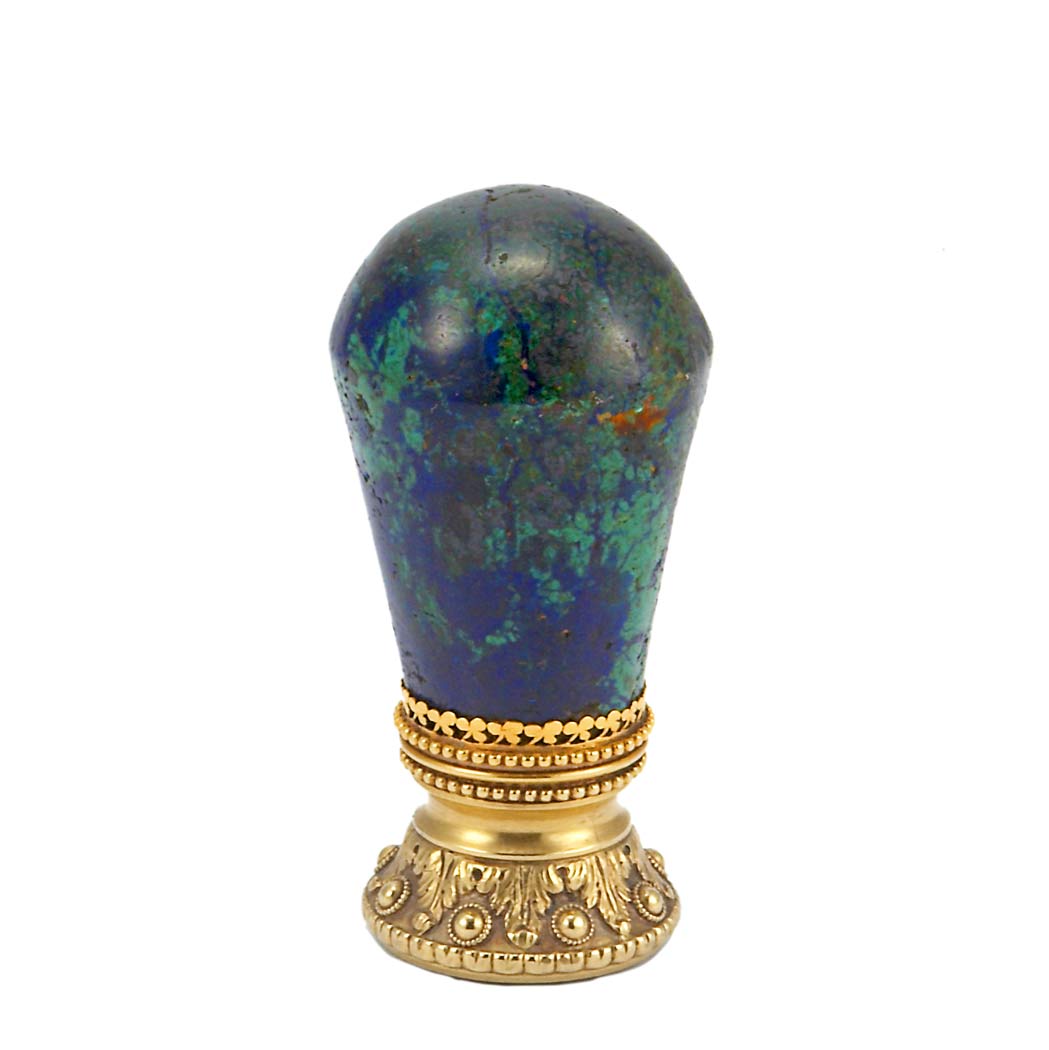 Appraisal: Gilt-Bronze Mounted Hardstone and Bloodstone Seal With a bulbous handle