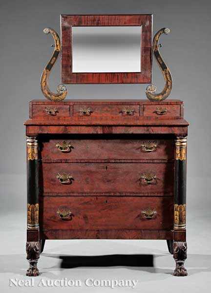 Appraisal: An American Classical Mahogany Ebonized and Gilt-Stenciled Dressing Chest c