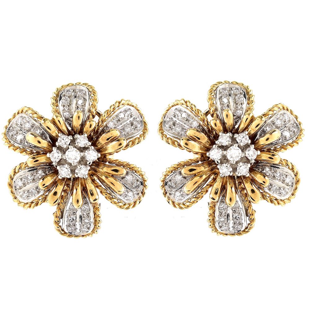 Appraisal: Diamond and K Gold Ear Clips Vintage Round Brilliant Cut