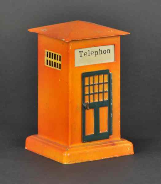 Appraisal: MARKLIN ''TELEPHON'' BOOTH Painted tin opening door and two ventilation