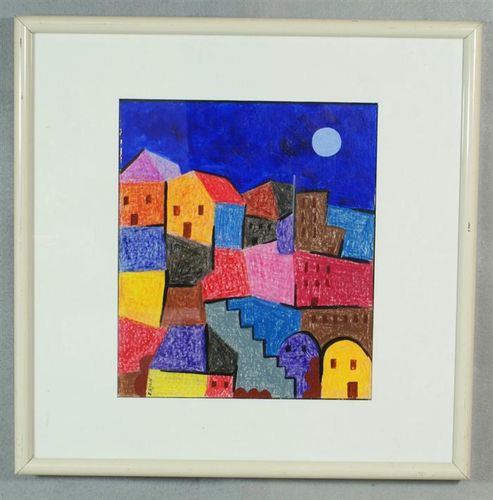 Appraisal: Seymour Zayon American th c acrylic on board entitled Cityscape