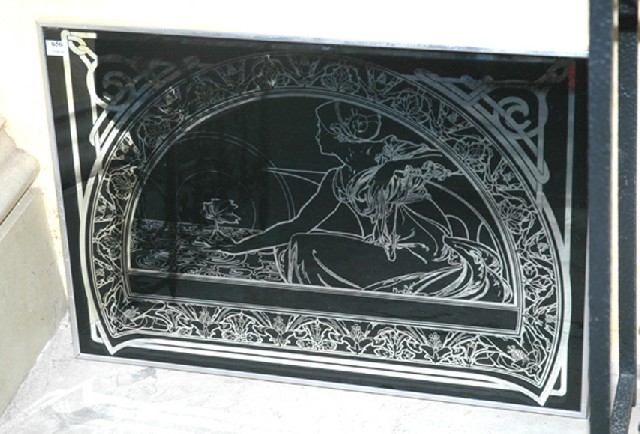 Appraisal: AN ART DECO STYLE MIRRORED AND BLACK GLASS PANEL