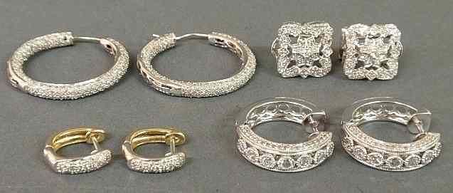 Appraisal: Four pairs of k gold diamond encrusted earrings- three are