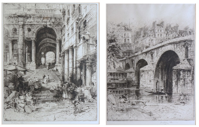 Appraisal: E HEDLEY FITTON - A pair of etchings French town