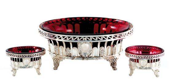 Appraisal: Edwardian sterling centerpiece set London dated reticulated ovoid centerbowl with