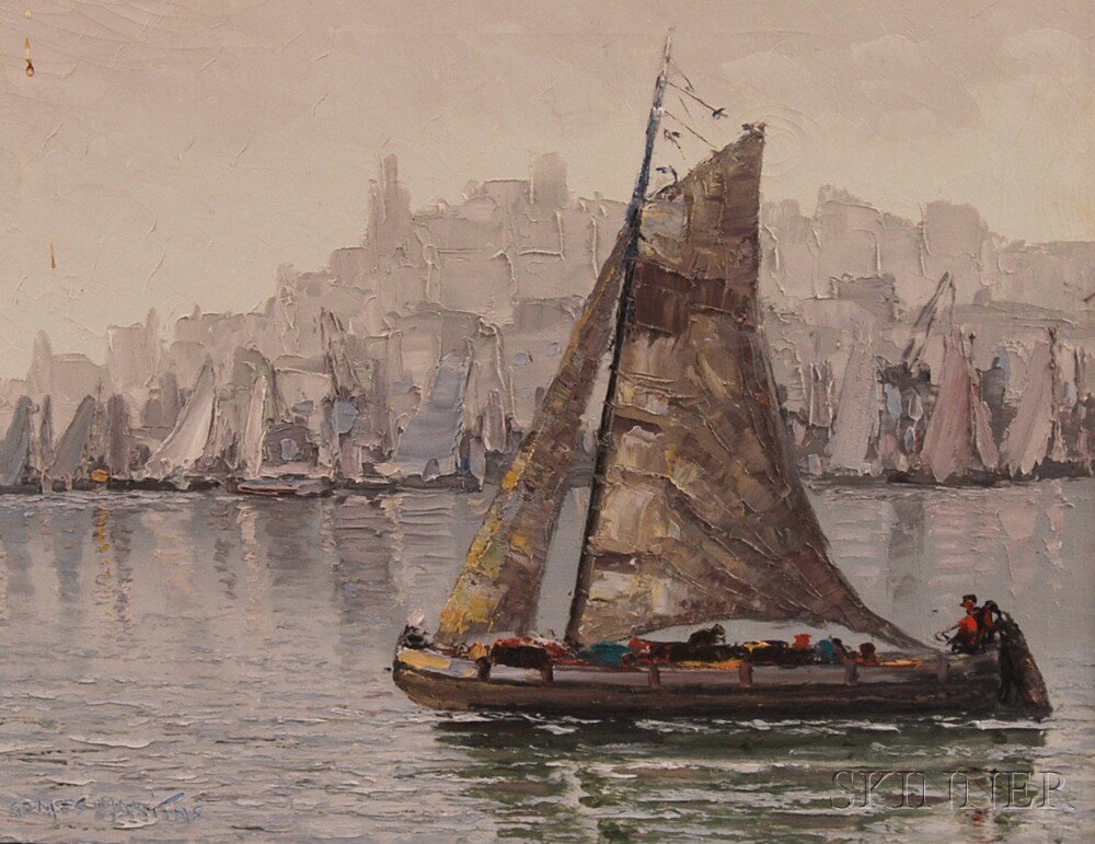 Appraisal: Augusto Gomes Martins Portuguese - Sailboat on a Bay Signed