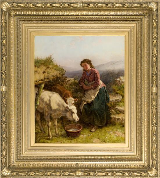 Appraisal: Henzell Isaac U K - Girl and cows Oil on