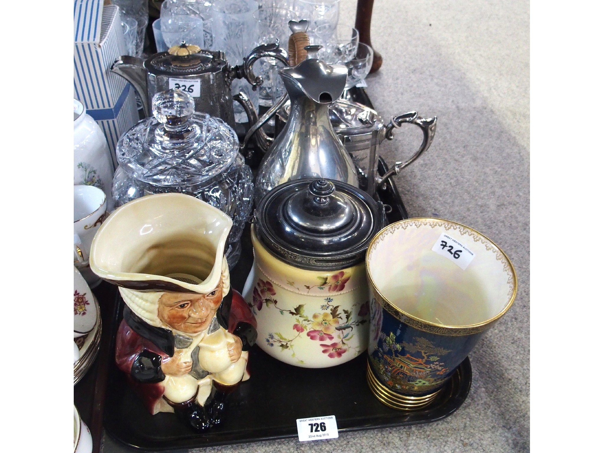 Appraisal: Tray comprising Carlton Ware vase Wood toby jug silverplate teapot