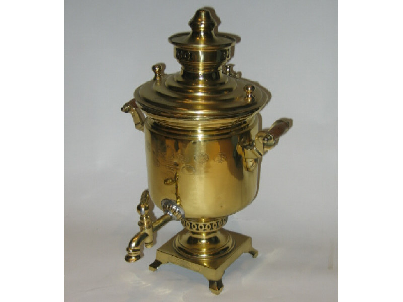 Appraisal: RUSSIAN TH CENTURY BRASS SAMOVAR With turned lid covering the