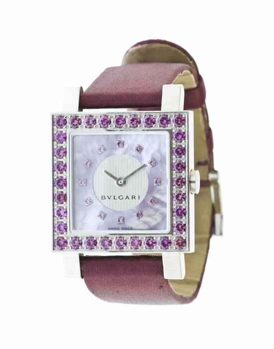 Appraisal: A Stainless Steel and Rhodolite Quartz Quadrato Watch Bulgari x