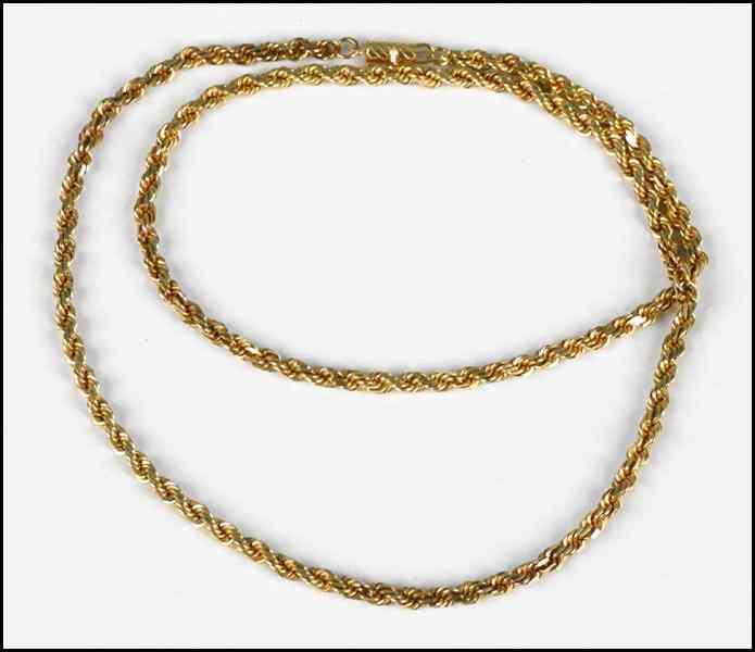 Appraisal: KARAT YELLOW GOLD ROPE NECKLACE Length '' Wt grams Condition