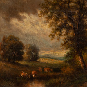 Appraisal: Artist Unknown th Century Landscape with Grazing Cows oil on