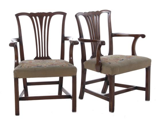 Appraisal: Pair Georgian style mahogany armchairs mid th century stick splat