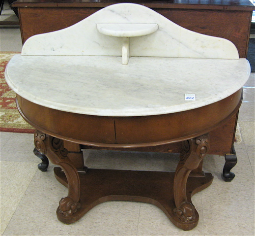 Appraisal: VICTORIAN MARBLE-TOPPED DEMILUNE WASHSTAND English late th century The semicircular