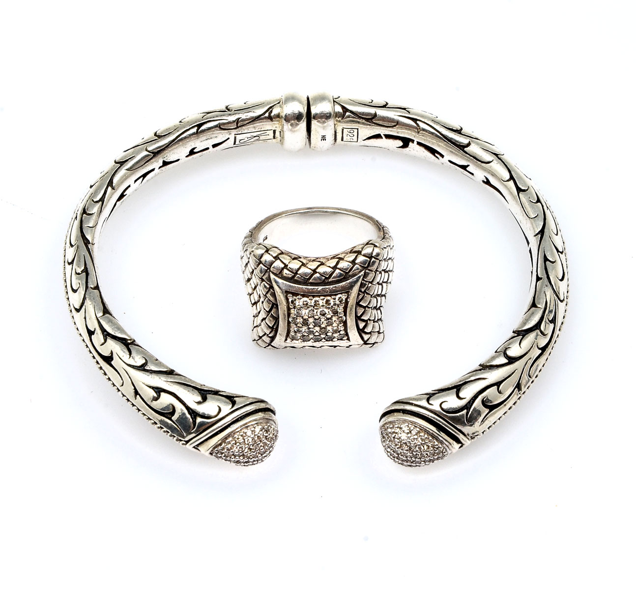 Appraisal: SCOTT KAY STERLING RING BRACELET Sterling Pave diamond cypress tapered