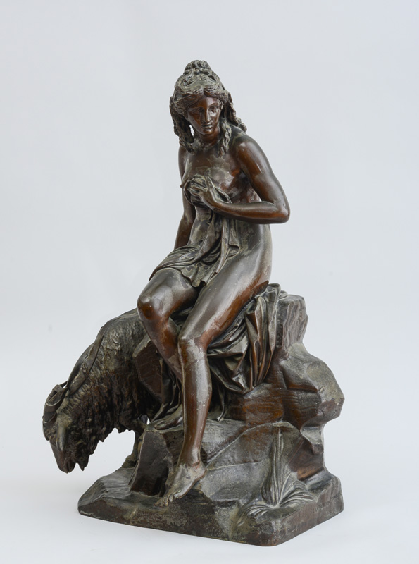 Appraisal: FRENCH SCHOOL SEATED MAIDEN WITH RAM Lacquered bronze unsigned with