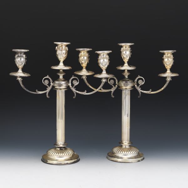 Appraisal: PAIR OF SILVER PLATED EMPIRE STYLE CANDELABRA BY HUKIN HEATH