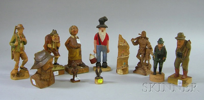 Appraisal: Eleven Carved and Painted Wooden Figures including several hunters