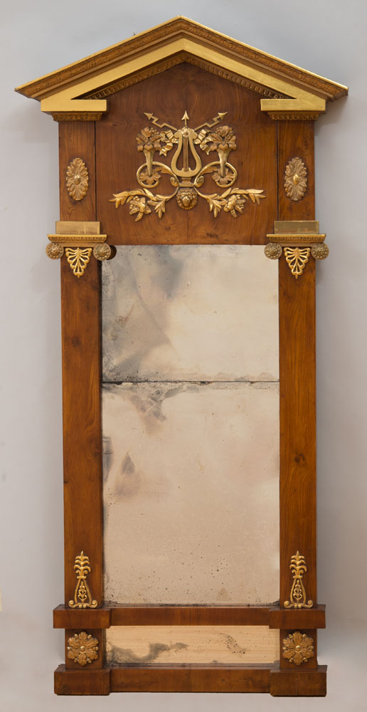 Appraisal: DANISH NEOCLASSICAL ELM AND PARCEL-GILT PIER MIRROR Fitted with a