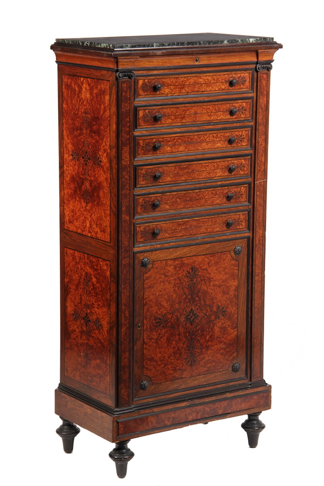 Appraisal: COLLECTOR'S OR LINEN CABINET - Aesthetic Period Marble Top Ebony