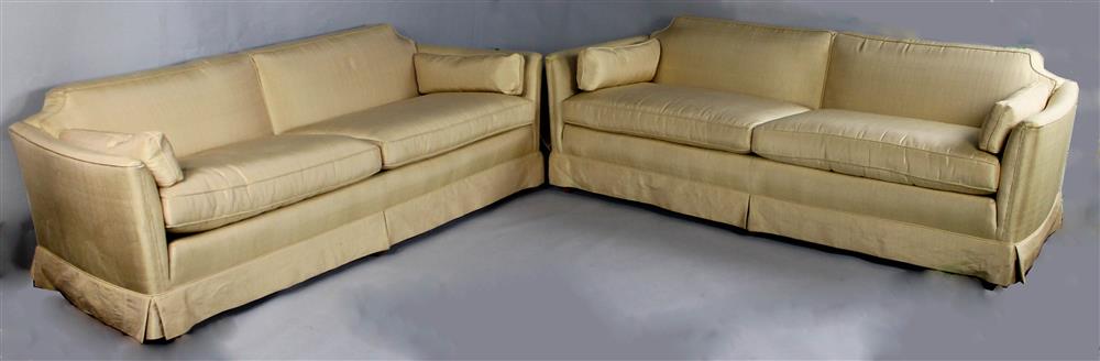 Appraisal: PAIR OF PINSTRIPED SOFAS h w d in