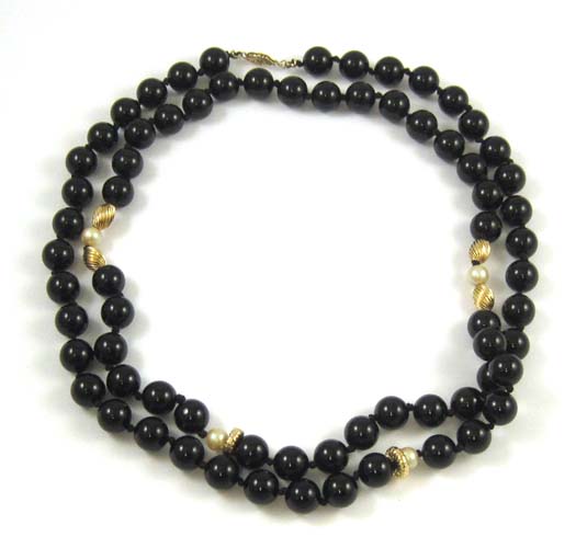 Appraisal: BLACK ONYX AND PEARL NECKLACE - inches in length and