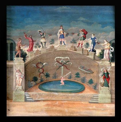 Appraisal: GERMAN SCHOOL FORMAL GARDEN SCENE WITH VARIOUS RELIGIOUS AND MYTHOLOGICAL