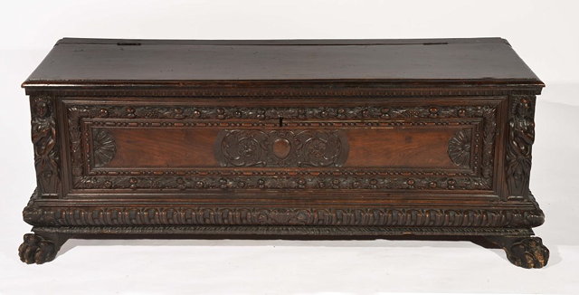 Appraisal: A TH CENTURY ITALIAN WALNUT CASSONE the front with carved