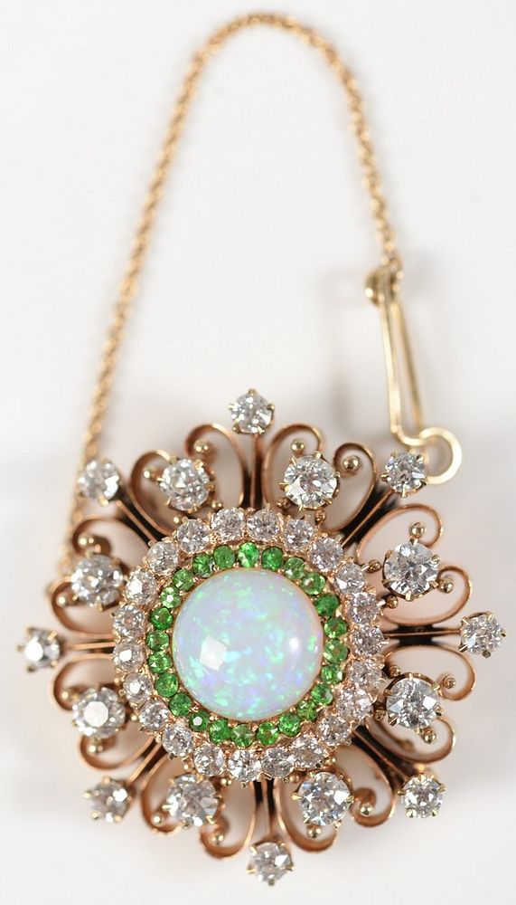 Appraisal: Karat Gold Brooch Pendant with center fire opal encircled by