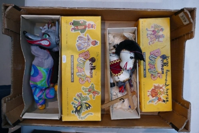 Appraisal: Two boxed Pelham puppets of a donkey and a wolf