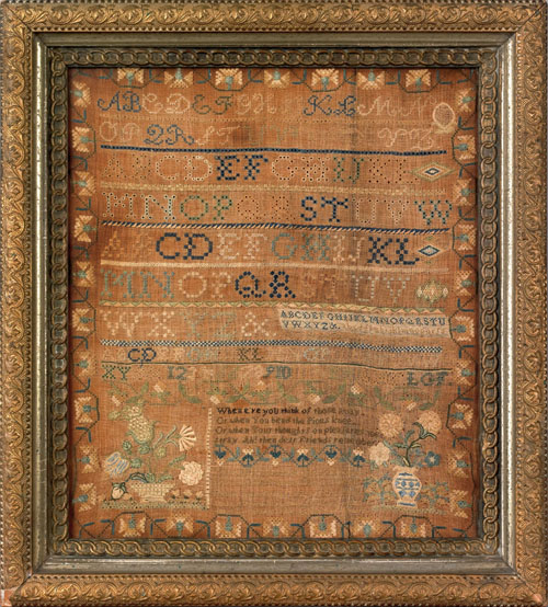 Appraisal: Pennsylvania silk on linen sampler dated wrought by Ann Clark