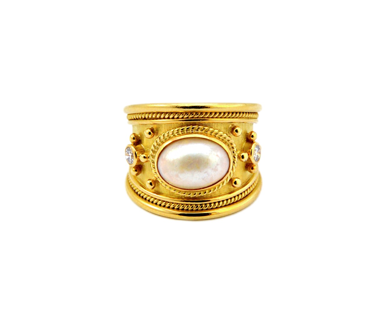 Appraisal: An Elizabeth Gage gold blister pearl and diamond set ring