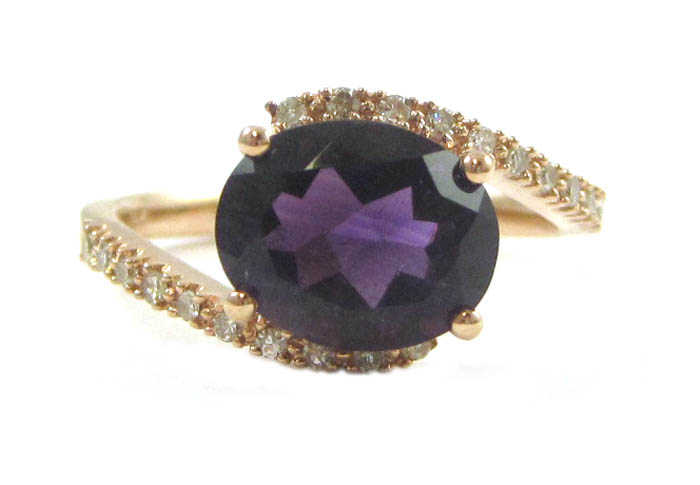 Appraisal: AMETHYST DIAMOND AND FOURTEEN KARAT GOLD RING The rose gold