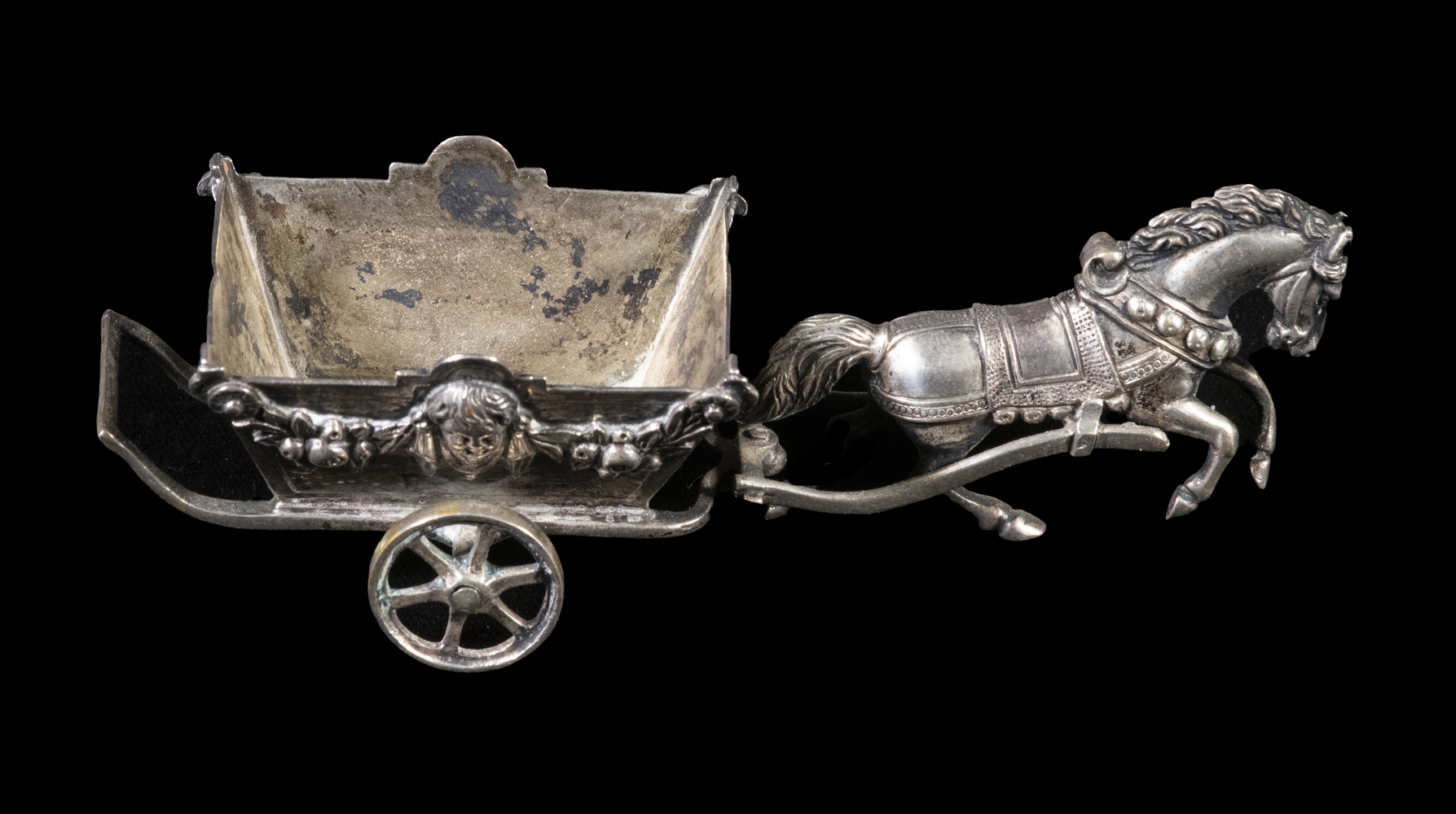 Appraisal: SILVER MINIATURE HORSE DRAWN CART Continental Figural Silver Salt Cellar