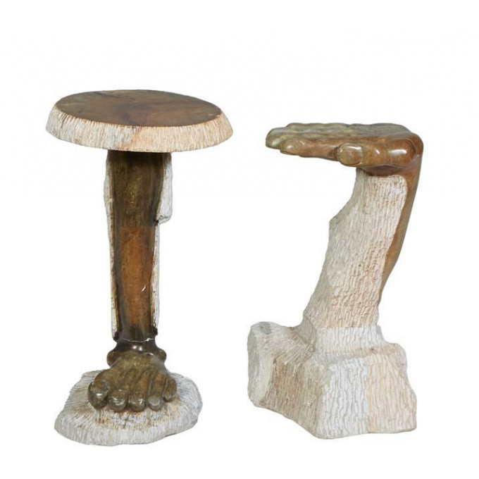 Appraisal: Pair of Unusual Carved Soapstone and Cast Stone Stools th