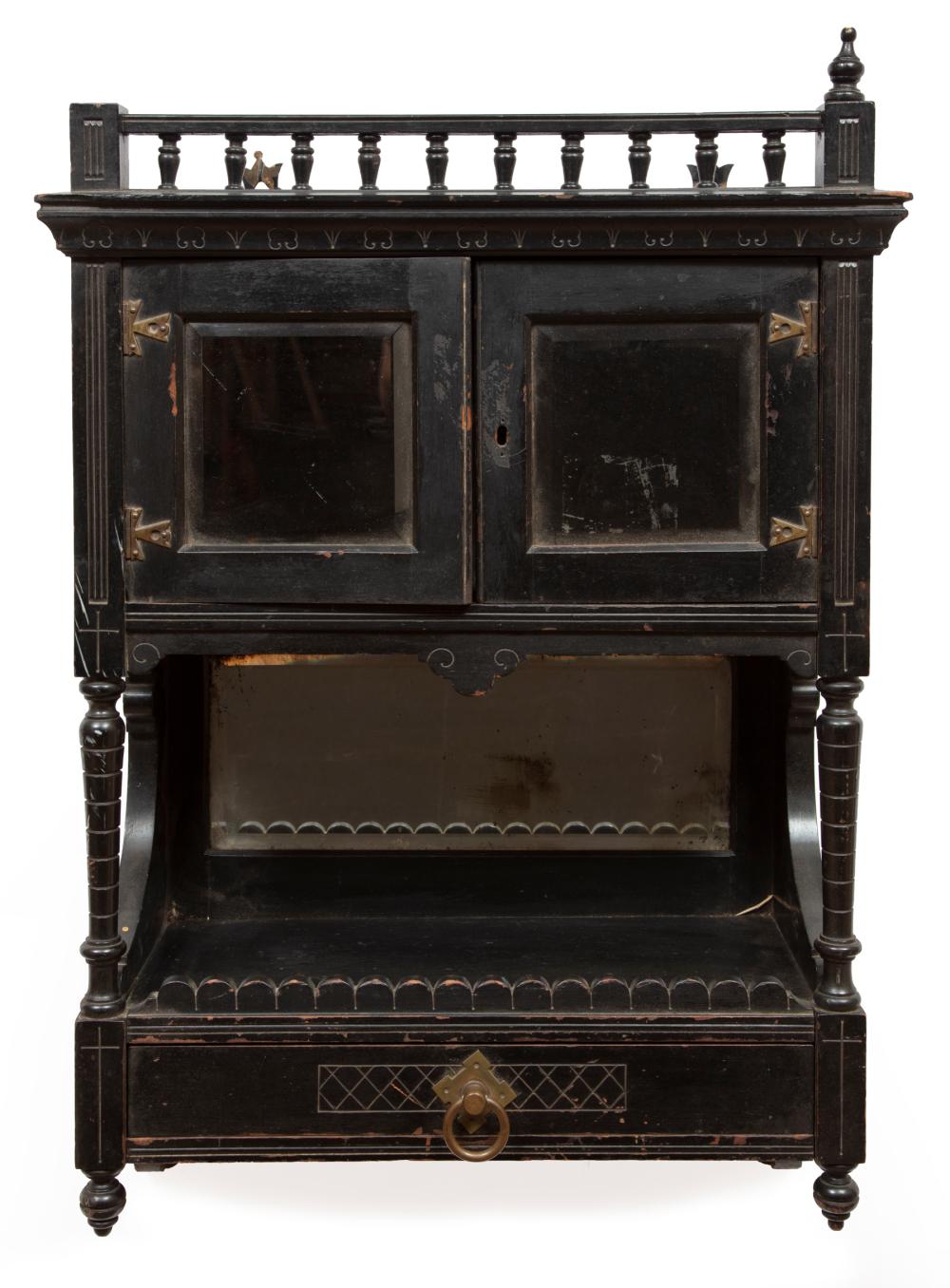 Appraisal: American Aesthetic Ebonized and Incised Hanging Cabinet late th c