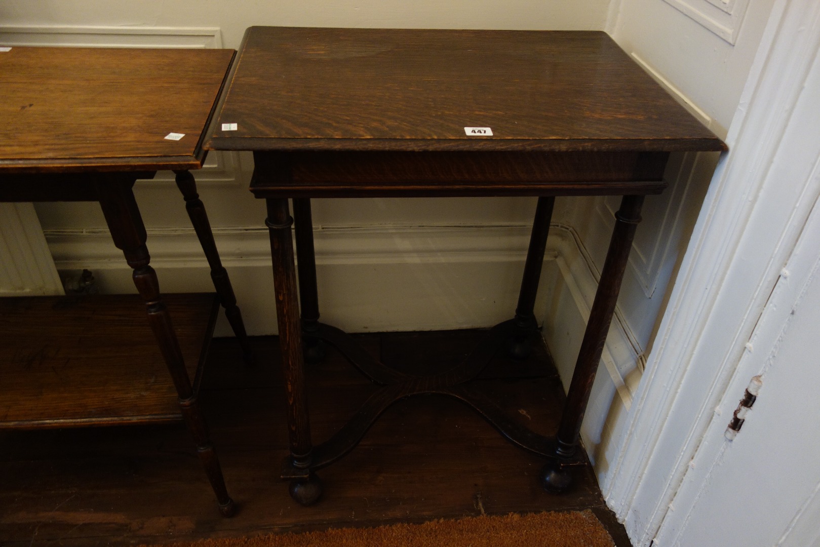 Appraisal: A reproduction Charles II style oak side table on round