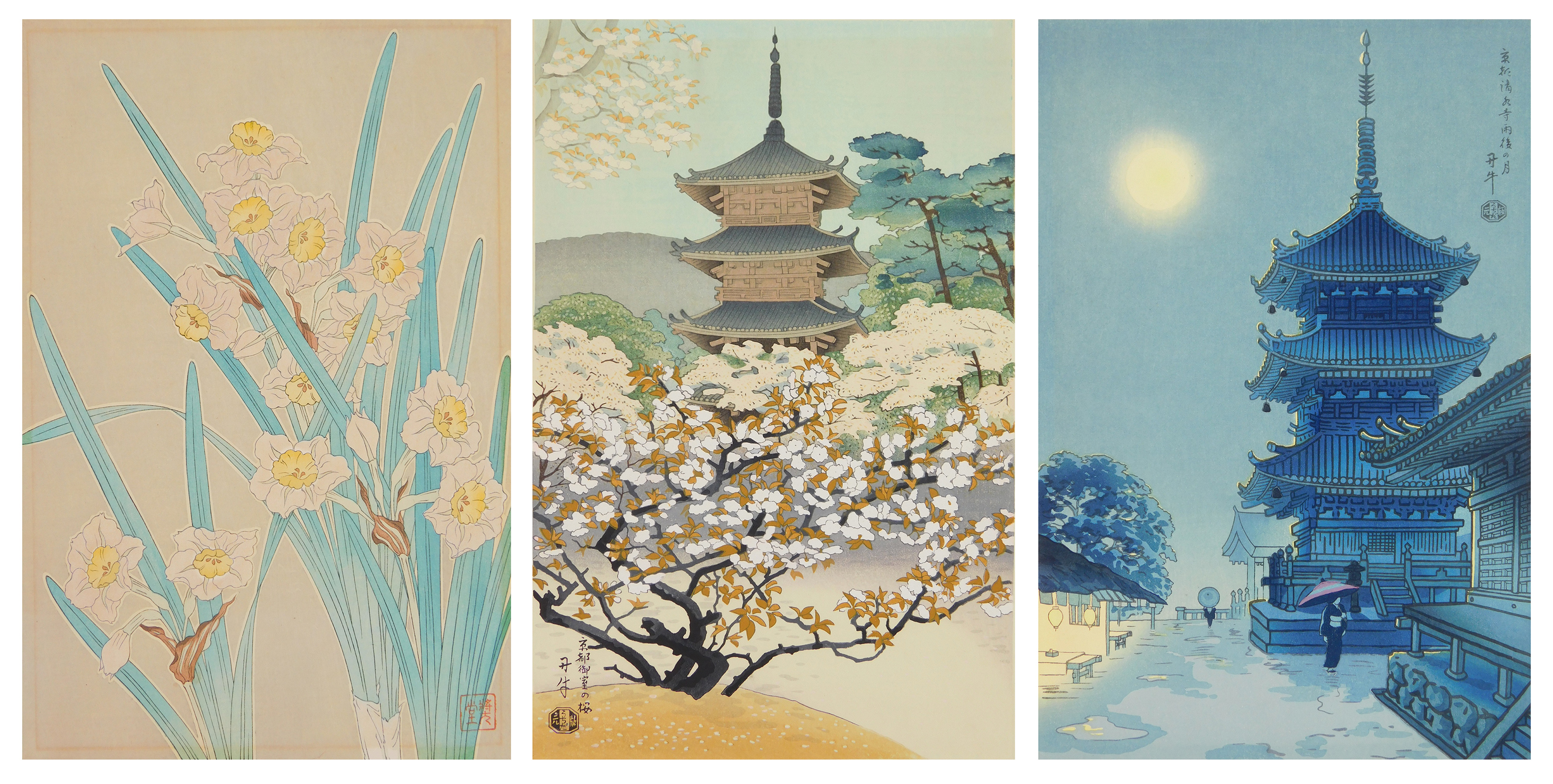 Appraisal: Japanese woodblocks in color and Benji Asada - Cherry Blossoms