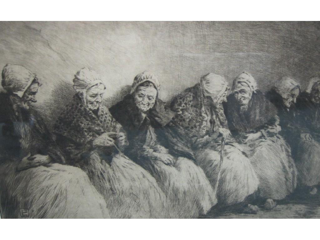 Appraisal: PERCY LANCASTER R I Fisherwomen in Conversation pencil signed etching