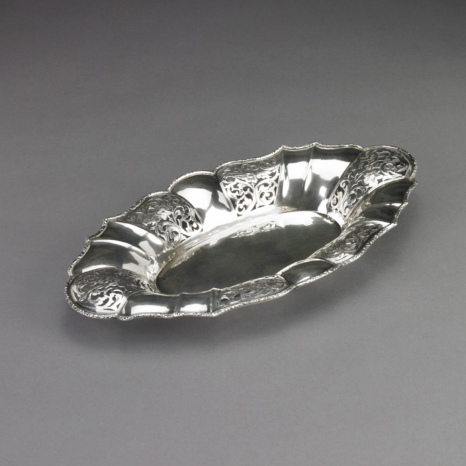 Appraisal: Romanian Silver Pierced Bread Tray early th century Length -