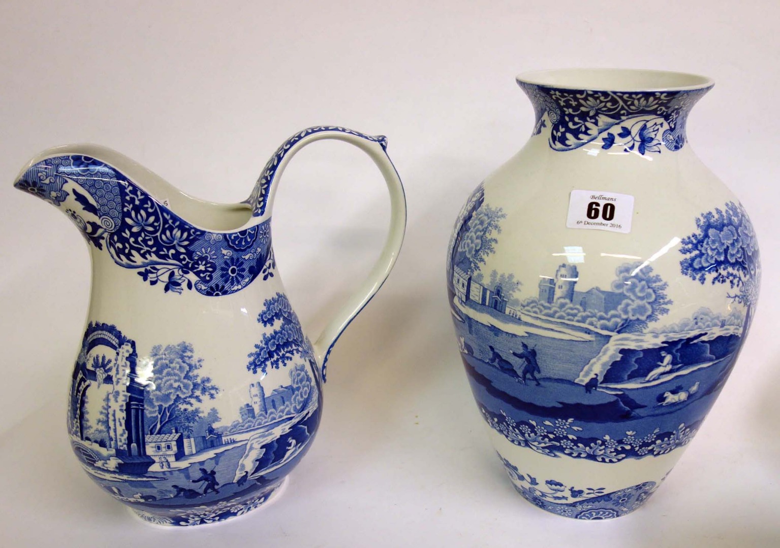 Appraisal: A Spode blue transfer printed Italian Spode design baluster vase