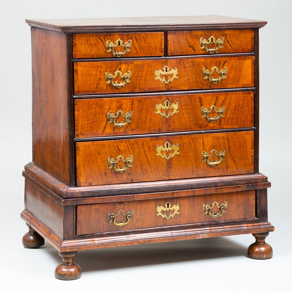 Appraisal: William and Mary Walnut Parquetry Chest of Drawers on Stand