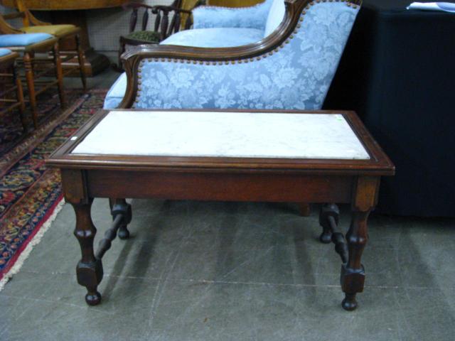 Appraisal: Antique Mahogany Marble Top Tea Table with white marble insert