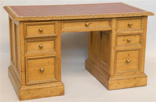 Appraisal: PINE EXECUTIVE DESK English gadrooned decoration Double pedestal with center