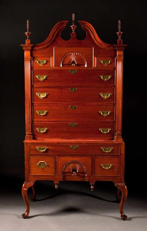 Appraisal: Queen Anne style mahogany bonnet-top highboy in the Massachusetts manner