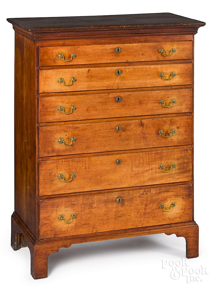 Appraisal: New England Chippendale maple semi-tall chest New England Chippendale maple