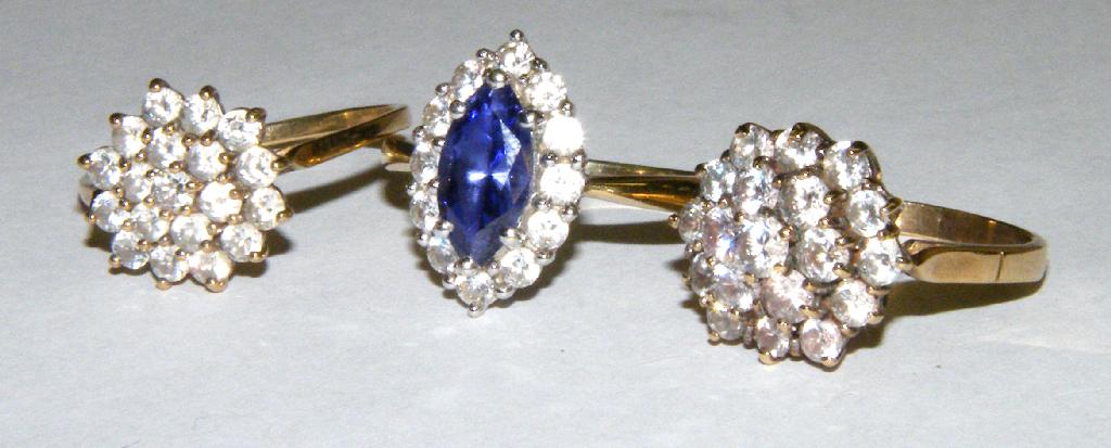 Appraisal: Attractive ct cluster ring and two ct cluster rings