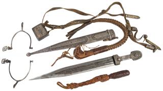 Appraisal: A KINDJAL DAGGER AND MATCHING BELT WITH NAGAIKA WHIP IN