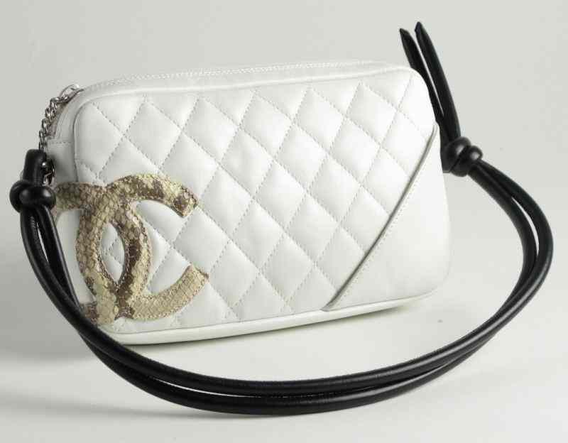 Appraisal: Leather and Python ''Cambon'' Bag Chaneldesigned as a quilted white